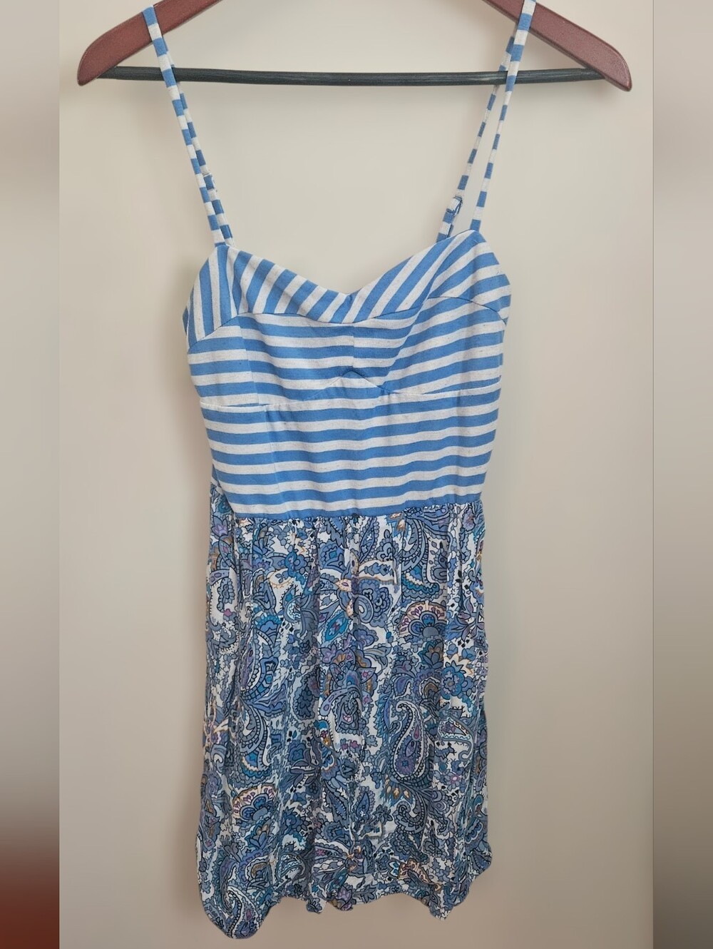 As U Wish Blue and Cream Striped Paisley Mini Dress